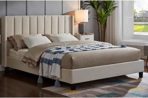 T2190W Off-White Upholstered Platform Bed
