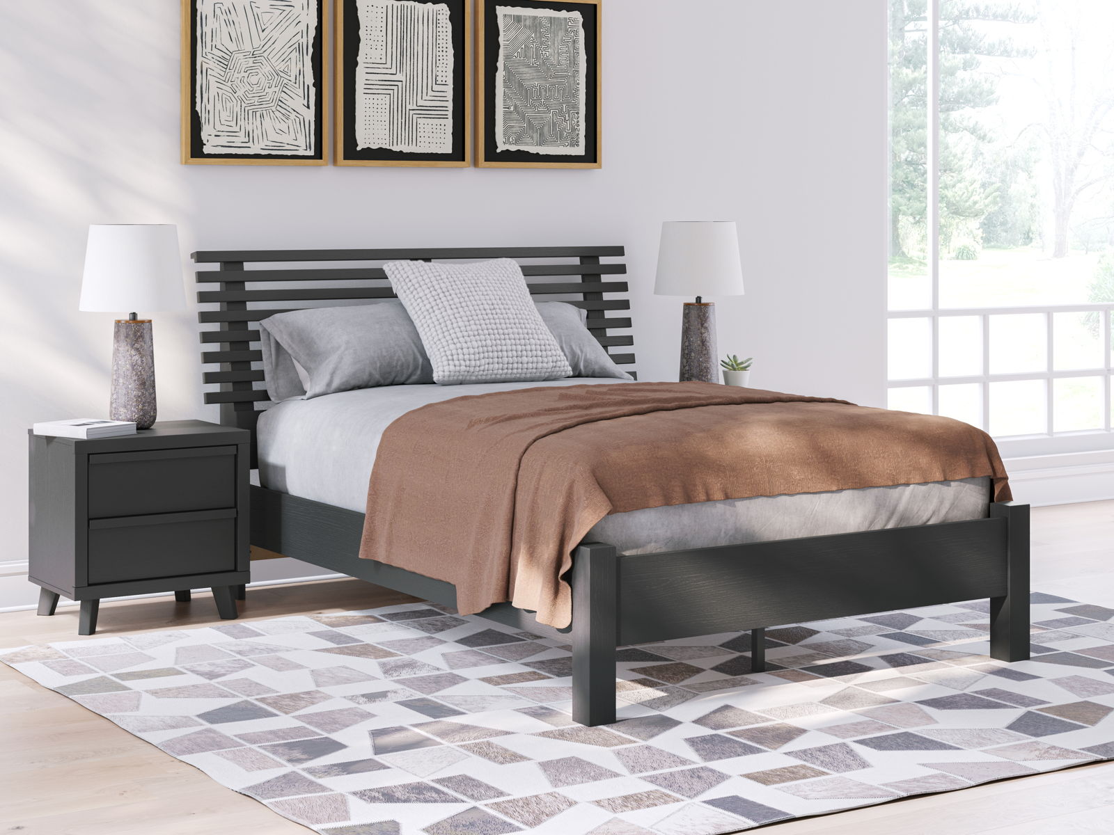 Danziar - Full Slat Panel Bed With Low Footboard - Black - Image 3