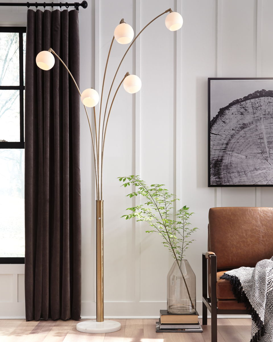 Taliya - Metal Arc Lamp - Champagne / White - Image 4