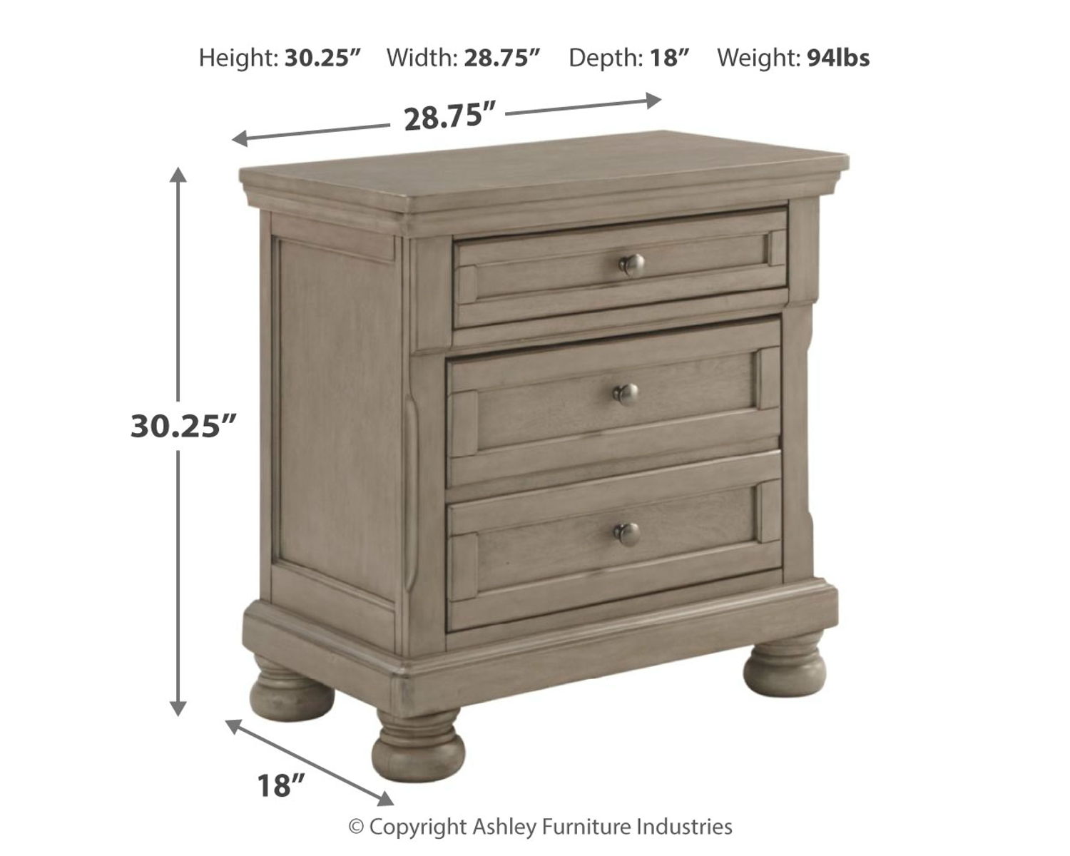 Lettner - Two Drawer Night Stand - Light Gray - Image 3