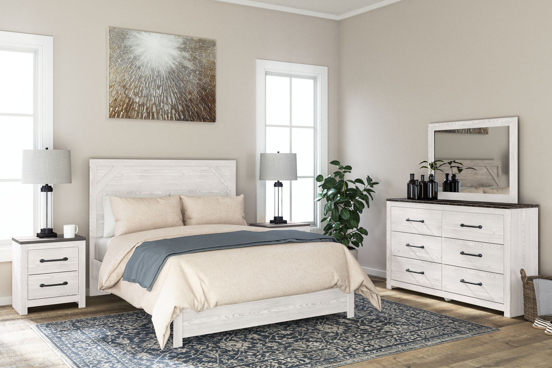 Gerridan - Two Drawer Night Stand - White / Gray - Image 4