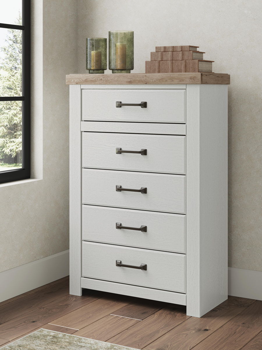 Savonport - Five Drawer Chest - White / Brown - Image 2