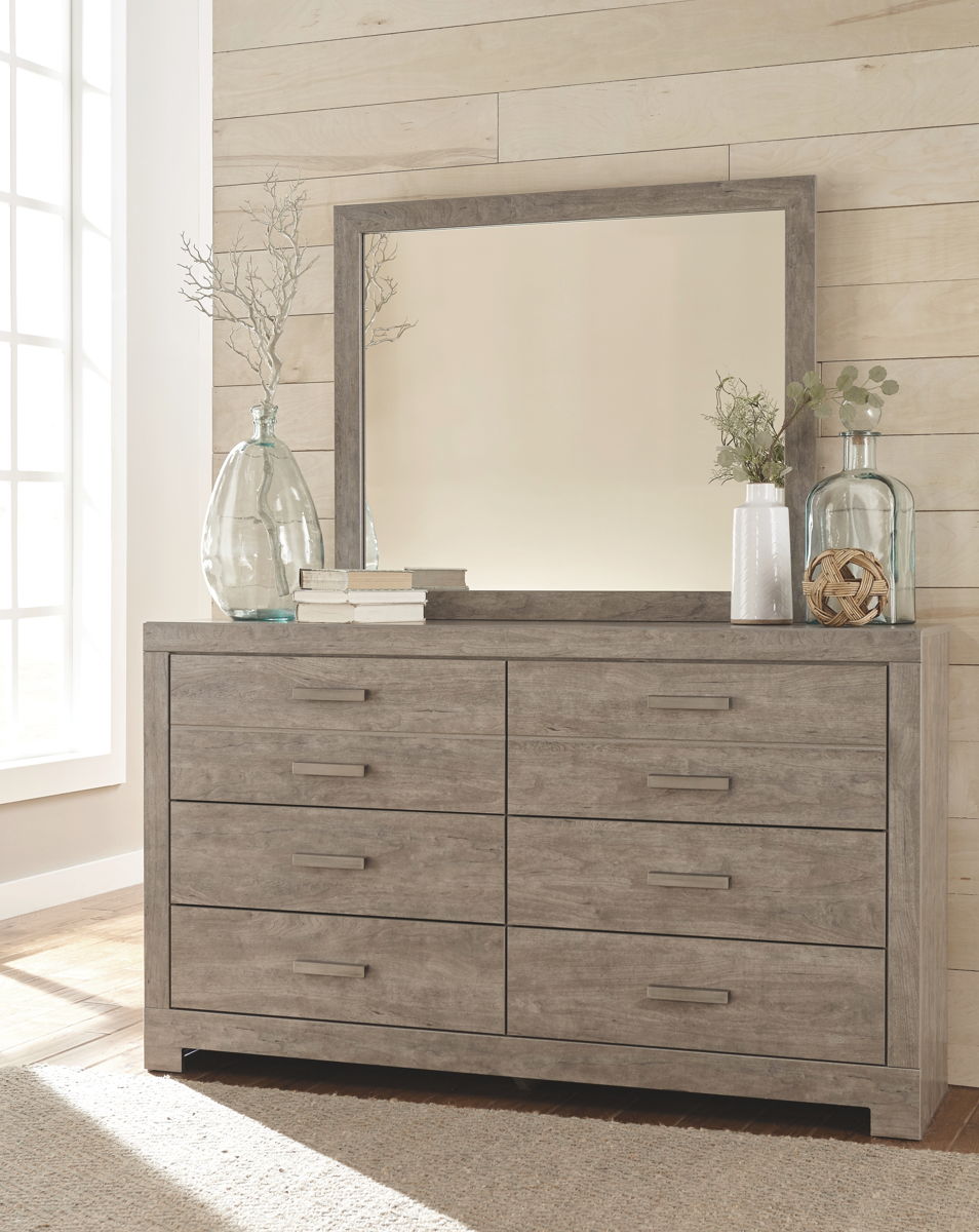 Culverbach - 5 Pc. - Dresser, Mirror, Queen Upholstered Bed, 2 Nightstands - Gray - Image 4