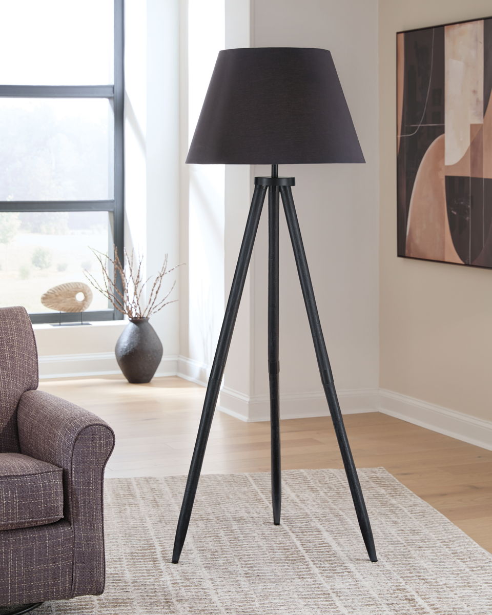 Orhan - Wood Floor Lamp - Black - Image 2