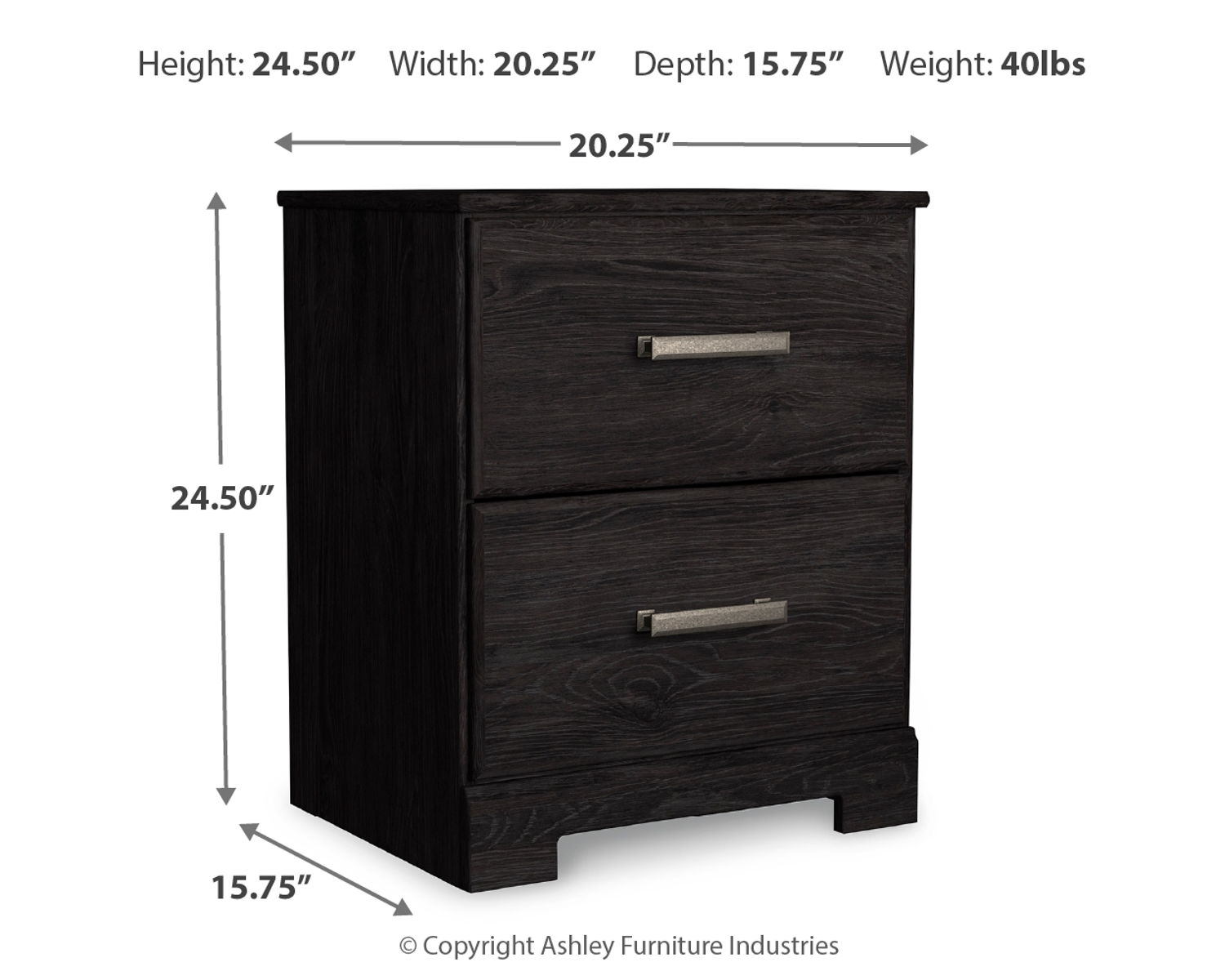 Belachime - Two Drawer Night Stand - Charcoal - Image 2