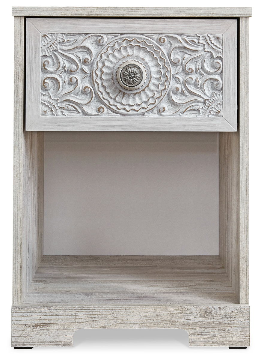 Paxberry - One Drawer Night Stand - Open Cubby - Whitewash - Image 4