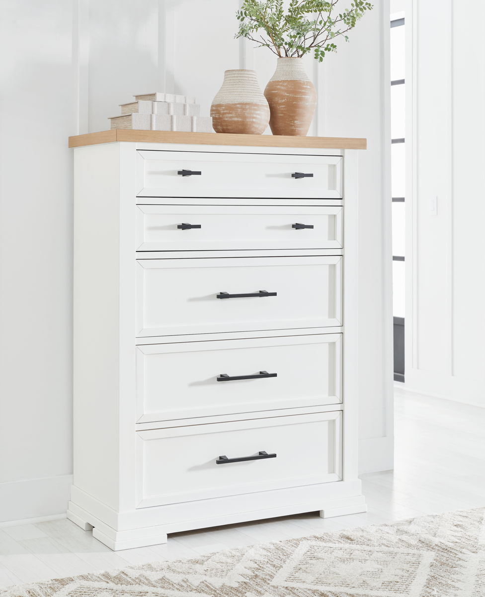 Ashbryn - Five Drawer Chest - White / Natural - Image 2