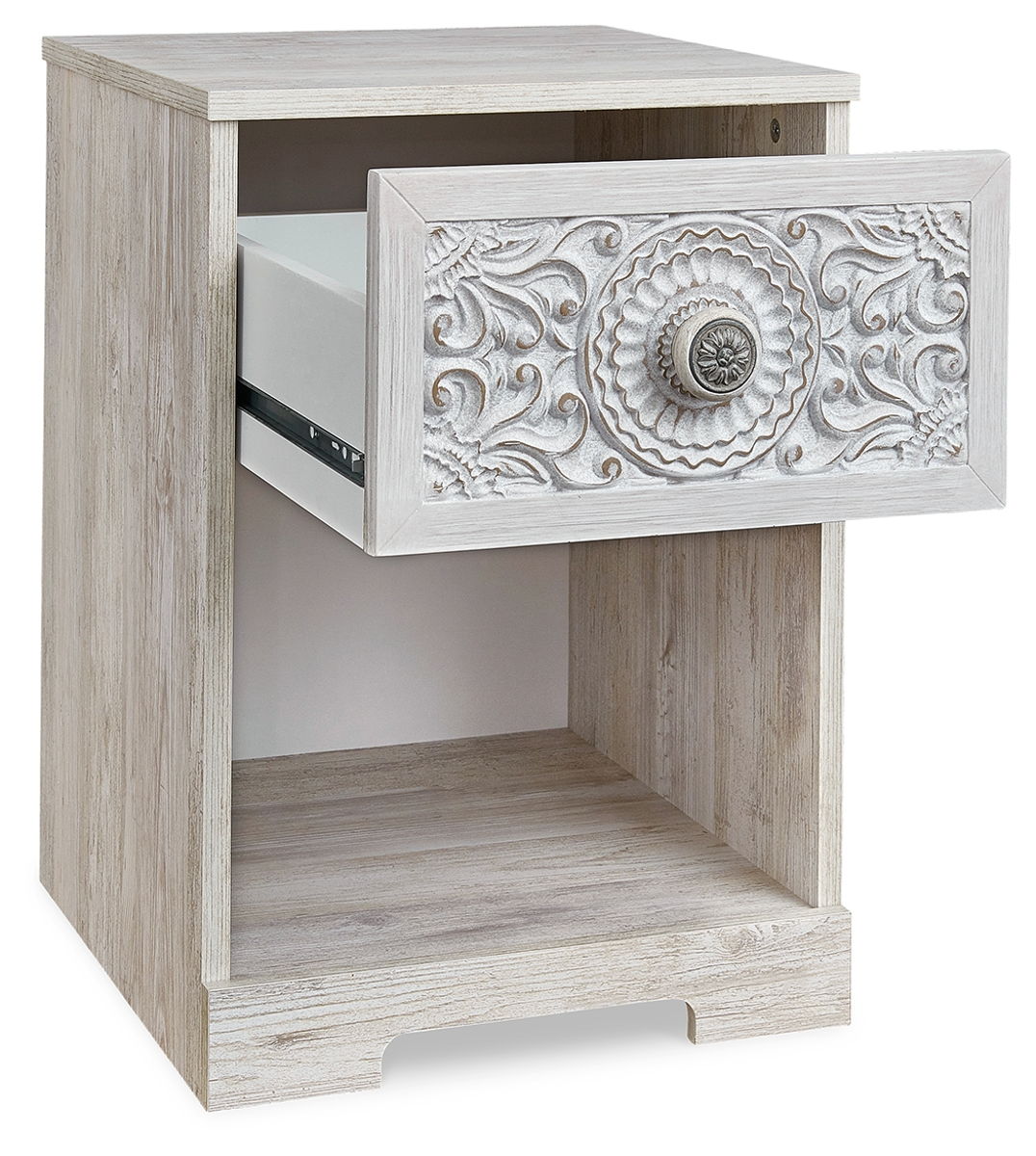 Paxberry - One Drawer Night Stand - Open Cubby - Whitewash - Image 2